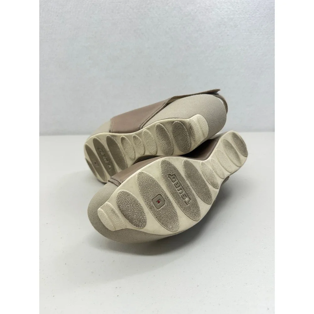 Tsubo Taupe Leather Slingback Wedge Sandals Lagenlook Art to Wear US 9